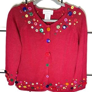 Mandal Bay red button cardigan sweater